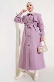 Cep Kapak Detaylı Pelerinli Trençkot Lila thumbnail 1