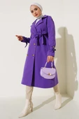 Apoletli Kruvaze Yaka Trençkot Mor thumbnail 1