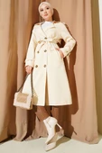 Apoletli Kruvaze Yaka Trençkot Bej thumbnail 2