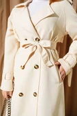 Apoletli Kruvaze Yaka Trençkot Bej thumbnail 4