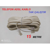 15 METRE MODEM ADSL TELEFON HAT KABLO 15 MT RJ 11 HAZIR UC JAKLI ARA KABLO - 1