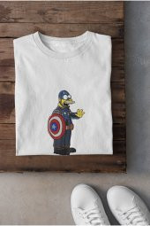 The Simpsons Homer Simpson Captain America Kostümü Tişört Erkek Hediye thumbnail 2