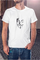 V For Vendetta Maske Baskılı Tişört Erkek Hediye Doğum Günü Hediyesi T-shirt - 1