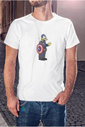 The Simpsons Homer Simpson Captain America Kostümü Tişört Erkek Hediye thumbnail 1