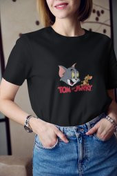 Tom ve Jerry Çizgi Film Baskılı Tişört Kadın Hediye Doğum Günü Hediyesi T-shirt - 3