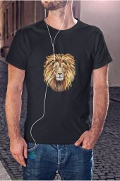 Renkli Aslan Yeleli Baskılı Tişört Erkek Hediye Doğum Günü Hediyesi T-shirt - 3