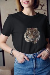 Vahşi Kaplan Baskılı Tişört Kadın Hediye Doğum Günü Hediyesi T-shirt - 3