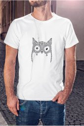 Baykuş Çizimi Baskılı Tişört Erkek Hediye Doğum Günü Hediyesi T-shirt - 1