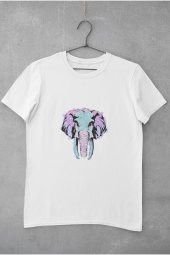Renkli Fil Boyama Baskılı Tişört Kadın Hediye Doğum Günü Hediyesi T-shirt - 2