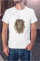 Rasta Yeleli Kulaklıklı Aslan Baskılı Tişört Erkek Hediye Doğum Günü Hediyesi - 1