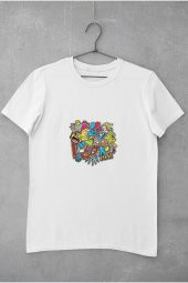 Renkli Karikatür Çizimi Baskılı Tişört Kadın Hediye Doğum Günü Hediyesi T-shirt - 2