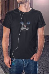 Kedi Mavi Gözlü Baskılı Tişört Erkek Hediye Doğum Günü Hediyesi T-shirt - 3