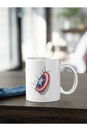 Marvel Captain America Karakteri Kalkan Baskılı Kahve Kupası Hediye Kupa - 2