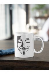 V For Vendetta Maske Baskılı Kahve Kupası Hediye Kupa - 2