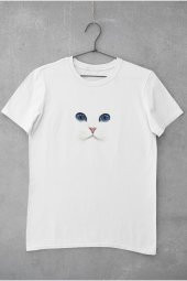 Kedi Mavi Gözlü Baskılı Tişört Erkek Hediye Doğum Günü Hediyesi T-shirt - 2