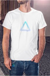 Neon Mavi Renkli Üçgen Baskılı Tişört Erkek Hediye Doğum Günü Hediyesi T-shirt - 1