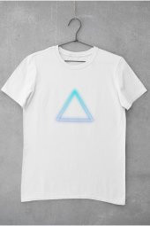 Neon Mavi Renkli Üçgen Baskılı Tişört Erkek Hediye Doğum Günü Hediyesi T-shirt - 2