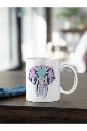 Renkli Fil Boyama Baskılı Kahve Kupası Hediye Kupa thumbnail 1