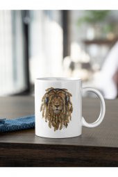Rasta Yeleli Kulaklıklı Aslan Baskılı Kahve Kupası Hediye Kupa - 1