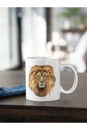 Renkli Aslan Yeleli Baskılı Kahve Kupası Hediye Kupa thumbnail 1