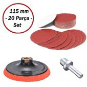 Cırt Zımpara Seti + Matkap Aparatı 115 mm 20 Parça Avuç İçi Taşlama Spiral Set - 1