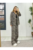 Pamuk Saten Oversize Pantolon Gömlek Takım, Leopar Takım, Kadın Leopar - 1