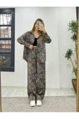 Pamuk Saten Oversize Pantolon Gömlek Takım, Leopar Takım, Kadın Leopar - 2