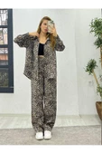 Pamuk Saten Oversize Pantolon Gömlek Takım, Leopar Takım, Kadın Leopar - 4