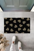 Siyah Kapı Önü Paspası Leopar Kalp Desen  K-3246 - 1