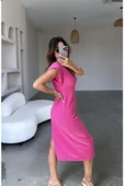 Full Likralı Ottoman Kumaş, Yırtmaçlı T Kol Elbise, Giy Çık Elbise, Premium Kumaş Kalıp - 1