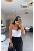 Lastik Askılı Tulumlu Crop, Kadın Crop, Göğüs Kısmı Çift Parça Crop - 2