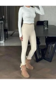 Yüksek Bel Mat Deri Tayt, Premium Kumaş Kalıp, Şardonlu En Boy Likralı - 2