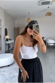 Lastik Askılı Tulumlu Crop, Kadın Crop, Göğüs Kısmı Çift Parça Crop - 1