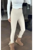 Yüksek Bel Mat Deri Tayt, Premium Kumaş Kalıp, Şardonlu En Boy Likralı - 3