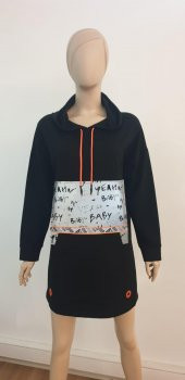 Reflektör Baskılı Kapüşonlu Penye Sweatshirt - 1