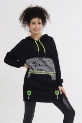 Reflektör Baskılı Kapüşonlu Penye Sweatshirt - 4