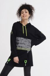 Reflektör Baskılı Kapüşonlu Penye Sweatshirt - 5