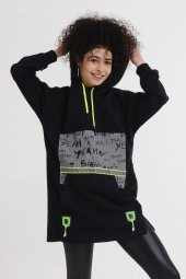 Reflektör Baskılı Kapüşonlu Penye Sweatshirt - 6