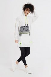 Reflektör Baskılı Kapüşonlu Penye Sweatshirt - 11