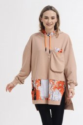 Kapşonlu Paraşüt Garnili Penye Sweatshirt - 3