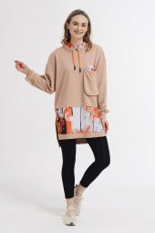 Kapşonlu Paraşüt Garnili Penye Sweatshirt - 4