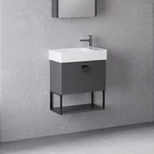 Denko Gloria 50 cm MDF Antrasit Gri Banyo Dolabı Alt Modül ve Seramik Lavabo thumbnail 1