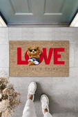 Dekoratif Dijital Love Ayıcık Bej Kapı Paspası Dış Mekan Paspas K-3178 - 1