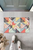 Dijital Patchwork Şekilli Çok Renkli Kapı Paspası Dış Mekan Paspas K-3105 - 1