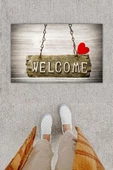 Dijital Baskı Dekoratif Welcome Gri Kapı Önü Paspası K-1248 - 1