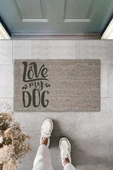 Dijital Baskı Gri Love My Dog Dekoratif Kapı Paspası K-2023 - 1