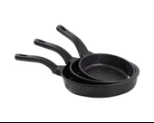 OMS 3737 Fry Pan Döküm Granit 3 Parça Tava Seti Siyah (20-24-28 cm) - 3