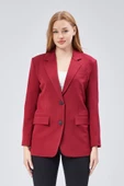Bordo Kadın Düğmeli Oversize Blazer Ceket - 1