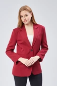 Bordo Kadın Düğmeli Oversize Blazer Ceket - 5