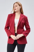 Bordo Kadın Düğmeli Oversize Blazer Ceket - 7